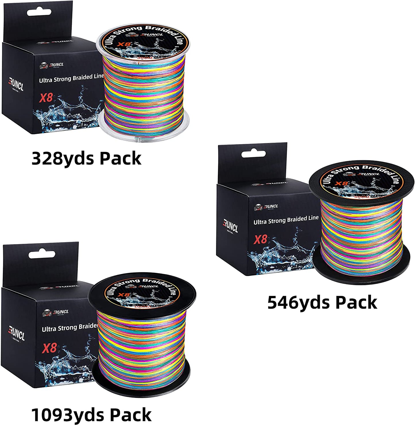 8 Strands Braided Fishing Line - High Visibility Colored Braid Line, Super Strong, Abrasion Resistant, No Stretch, 328Yds/546Yds/1093Yds, 12Lb to 100Lb for Saltwater or Freshwater Fishing