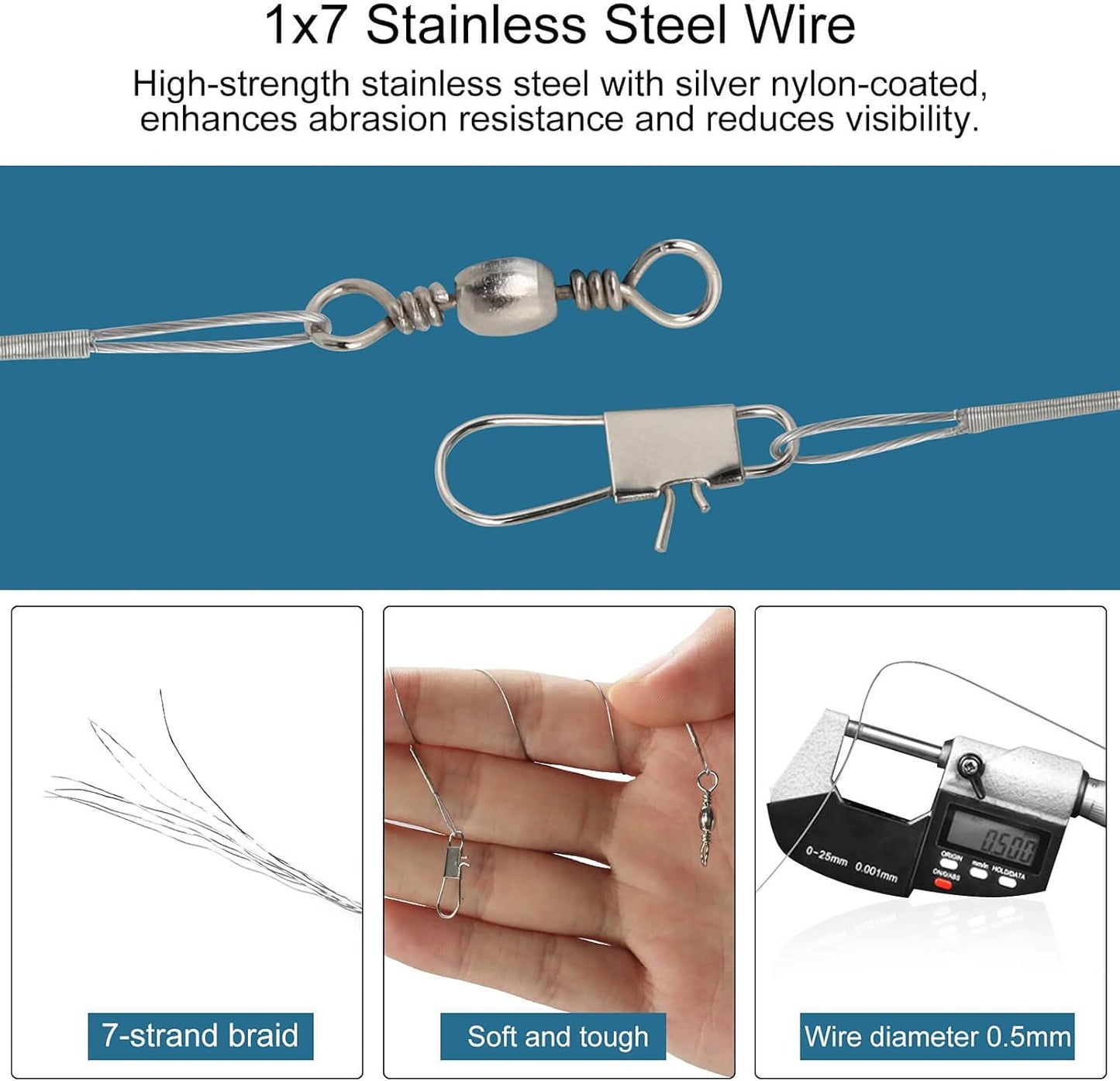 40Pcs Fishing Leaders, Upgrade Stainless Steel Leader, Premium Fish Wire Leaders, High-Strength Fishing Line Leader for Saltwater and Freshwater 4 Sizes, 6/8/10/12 Inches