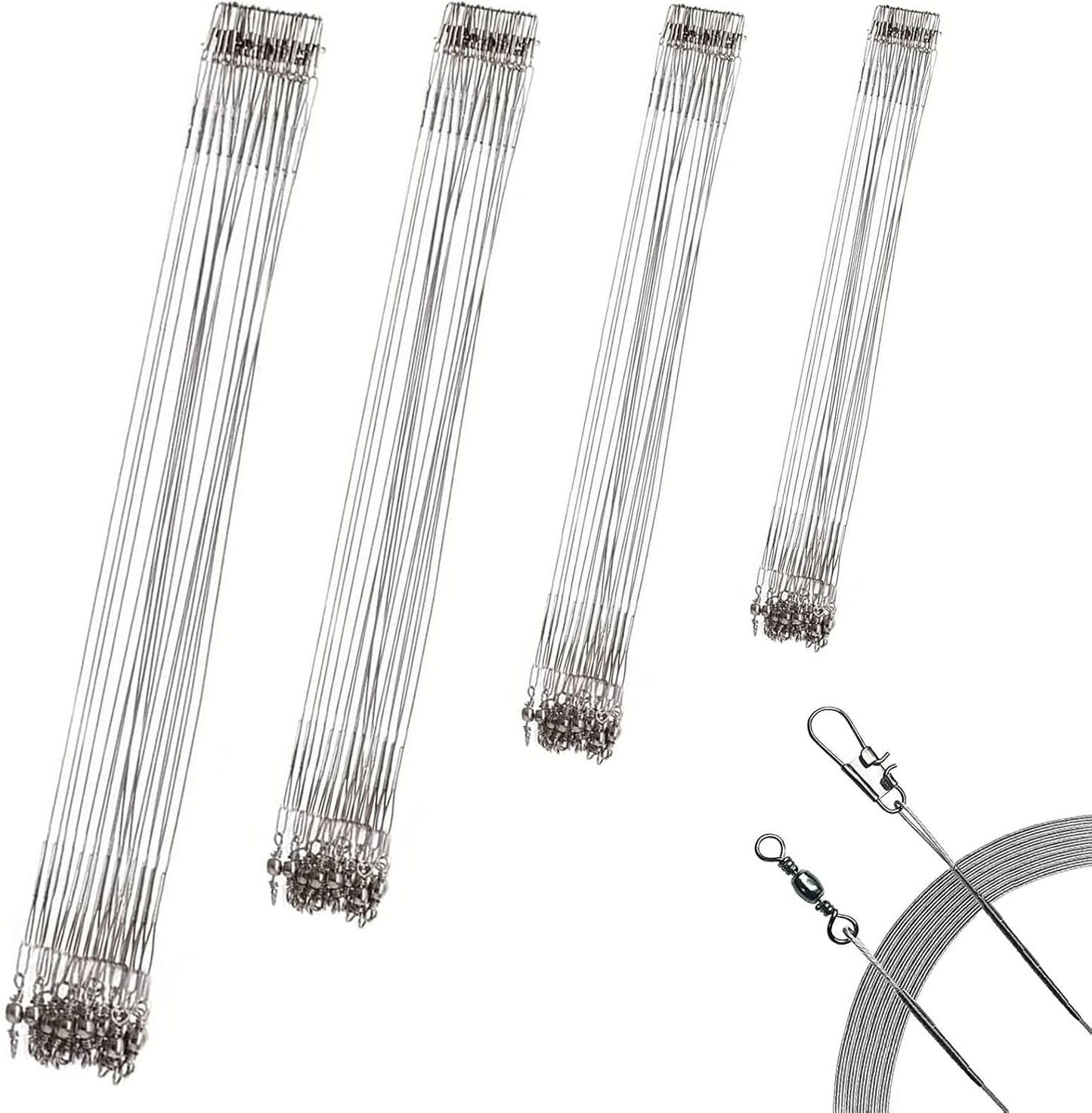 40Pcs Fishing Leaders, Upgrade Stainless Steel Leader, Premium Fish Wire Leaders, High-Strength Fishing Line Leader for Saltwater and Freshwater 4 Sizes, 6/8/10/12 Inches