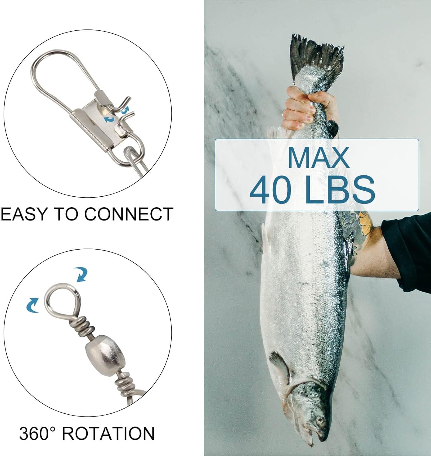 40Pcs Fishing Leaders, Upgrade Stainless Steel Leader, Premium Fish Wire Leaders, High-Strength Fishing Line Leader for Saltwater and Freshwater 4 Sizes, 6/8/10/12 Inches