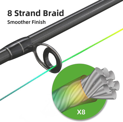 8 Strands Braided Fishing Line - High Visibility Colored Braid Line, Super Strong, Abrasion Resistant, No Stretch, 328Yds/546Yds/1093Yds, 12Lb to 100Lb for Saltwater or Freshwater Fishing
