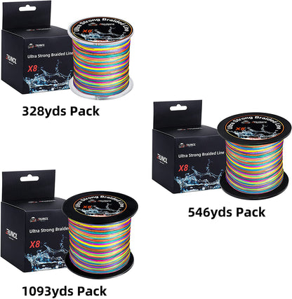 8 Strands Braided Fishing Line - High Visibility Colored Braid Line, Super Strong, Abrasion Resistant, No Stretch, 328Yds/546Yds/1093Yds, 12Lb to 100Lb for Saltwater or Freshwater Fishing