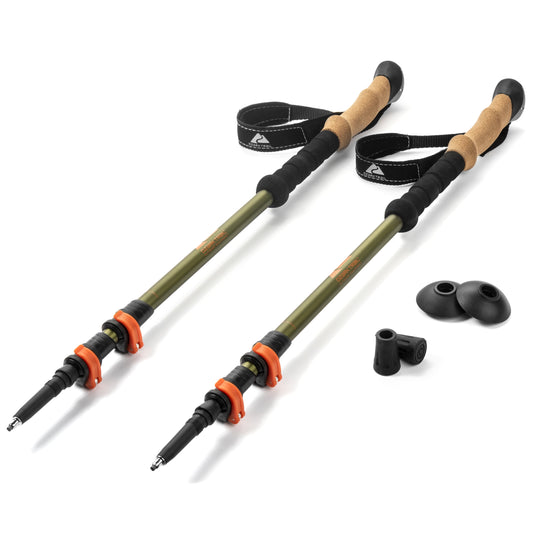 Brand Aluminum Adjustable Quick Lock Trekking Poles with Cork Grip, 2 Hiking Poles