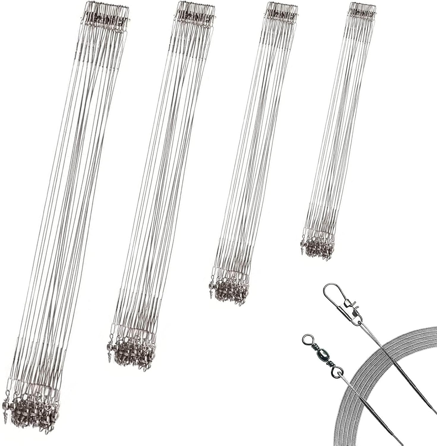 40Pcs Fishing Leaders, Upgrade Stainless Steel Leader, Premium Fish Wire Leaders, High-Strength Fishing Line Leader for Saltwater and Freshwater 4 Sizes, 6/8/10/12 Inches