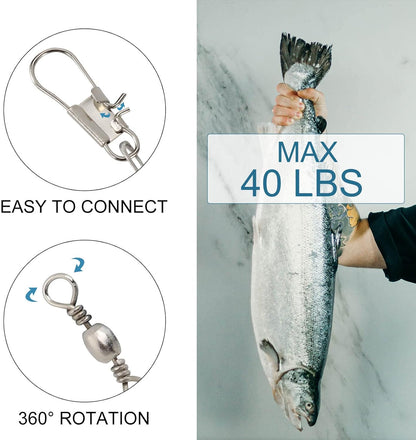 40Pcs Fishing Leaders, Upgrade Stainless Steel Leader, Premium Fish Wire Leaders, High-Strength Fishing Line Leader for Saltwater and Freshwater 4 Sizes, 6/8/10/12 Inches