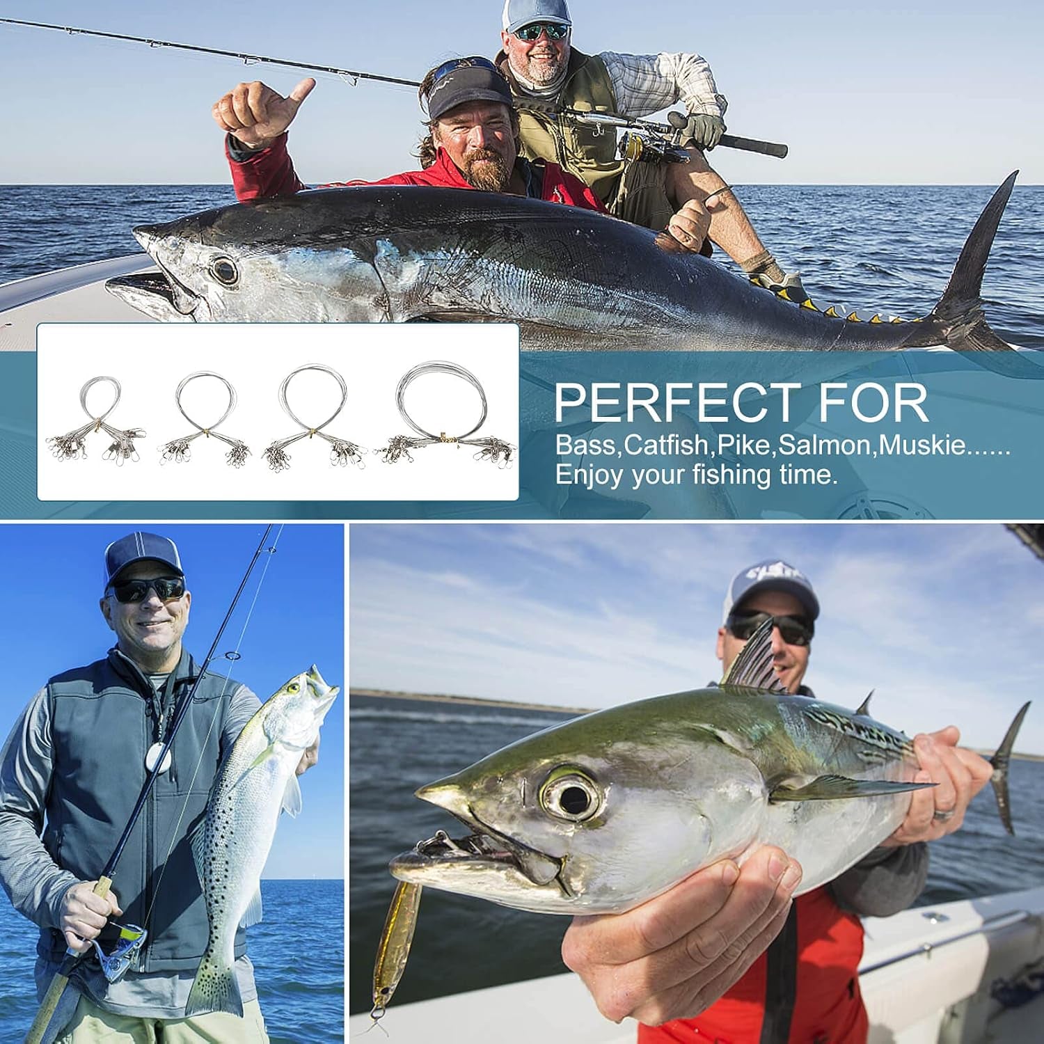 40Pcs Fishing Leaders, Upgrade Stainless Steel Leader, Premium Fish Wire Leaders, High-Strength Fishing Line Leader for Saltwater and Freshwater 4 Sizes, 6/8/10/12 Inches